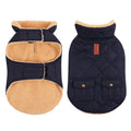 Queenmore Warm Puffer Dog Coat - Ultra Thick Plush Lining, Storage Pockets, Dark Navy Large