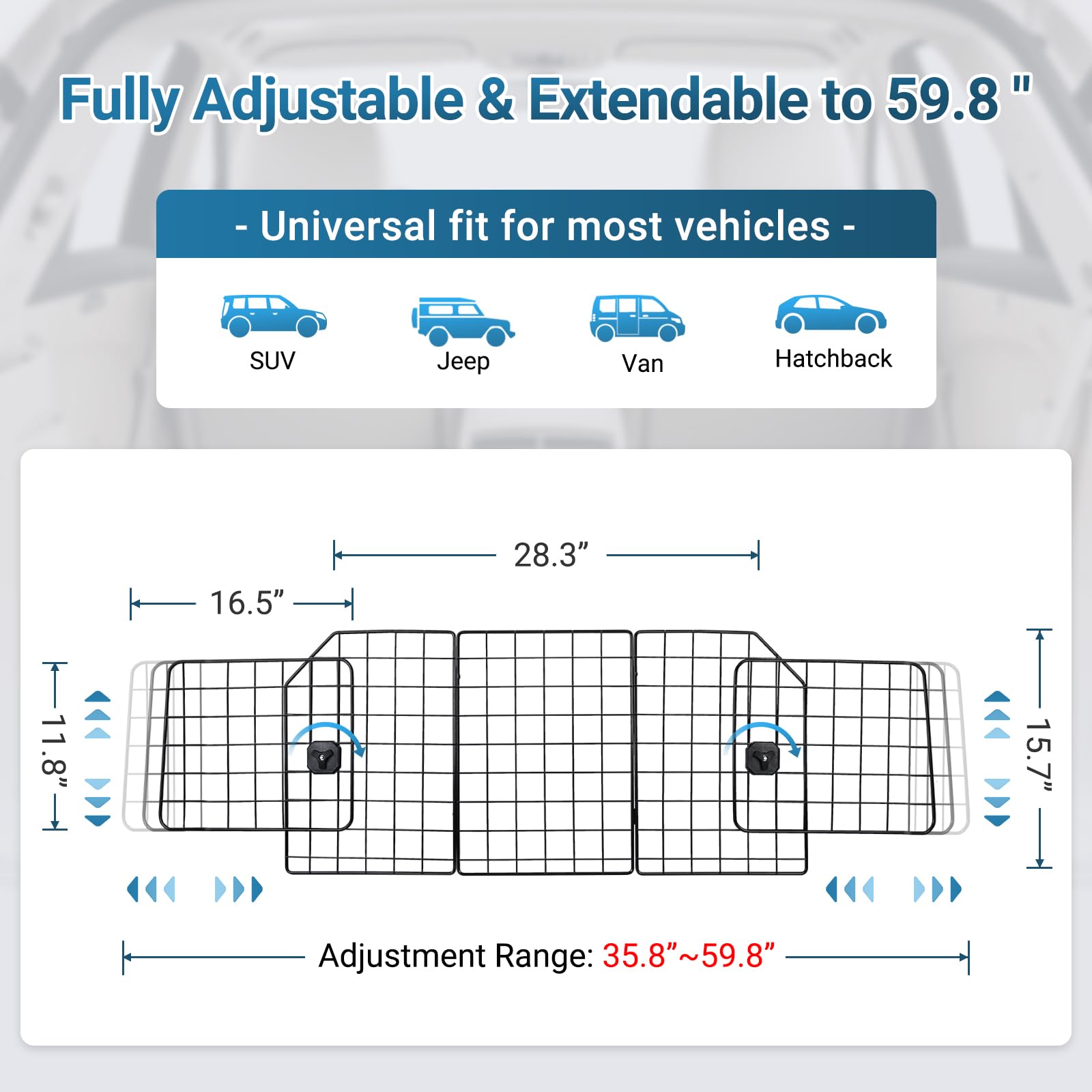 Rabbitgoo Dog Car Barrier for SUVs — Universal Fit, Triple-Fold Design