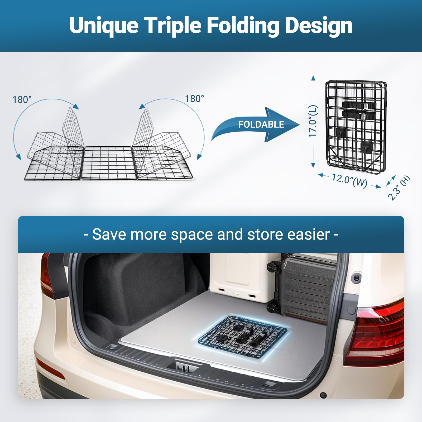 Rabbitgoo Dog Car Barrier for SUVs — Universal Fit, Triple-Fold Design