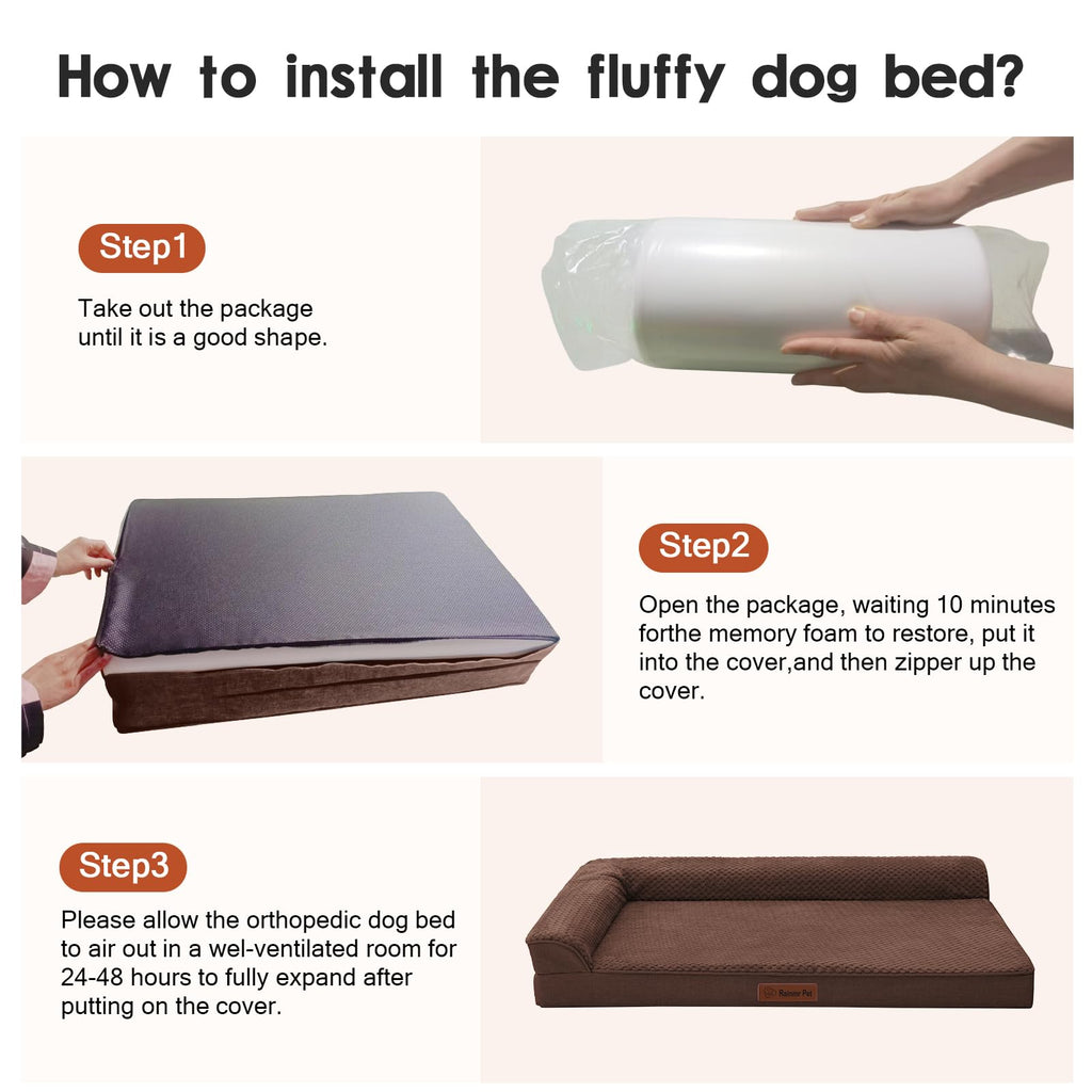 Rainmr Orthopedic Memory Foam Dog Bed, Medium – 35x23x6 with Waterproof Cover & Nonslip Bottom