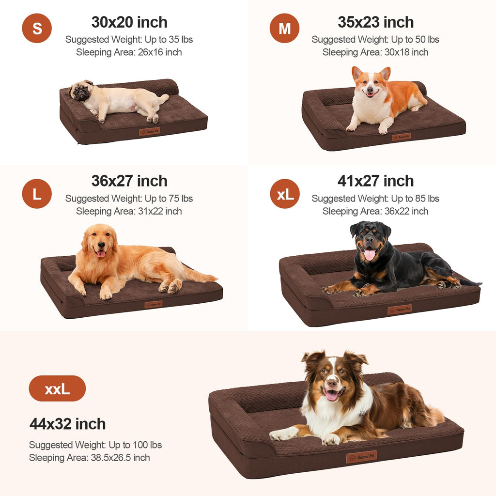 Rainmr Orthopedic Memory Foam Dog Bed, Medium – 35x23x6 with Waterproof Cover & Nonslip Bottom