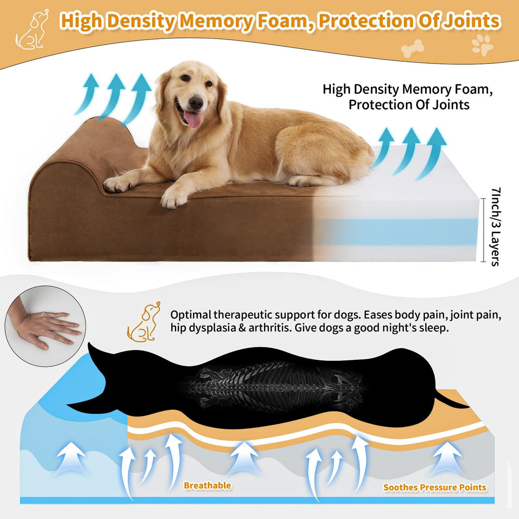 Rainmr Orthopedic Dog Bed for Large Dogs — XXL 60x48x7 inches, 7" Memory Foam, Waterproof Liner, Chew-Proof Microsuede