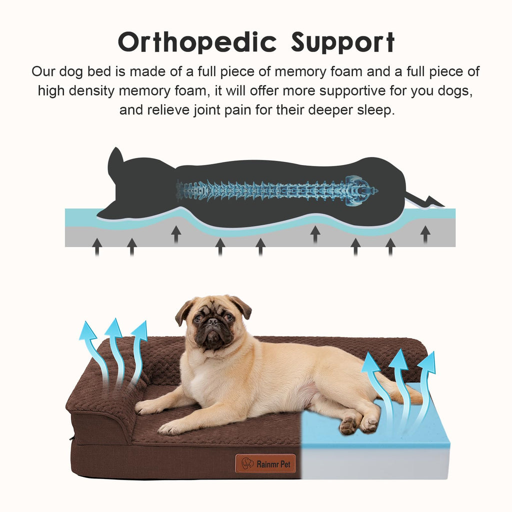 Rainmr Orthopedic Memory Foam Dog Bed, Medium – 35x23x6 with Waterproof Cover & Nonslip Bottom