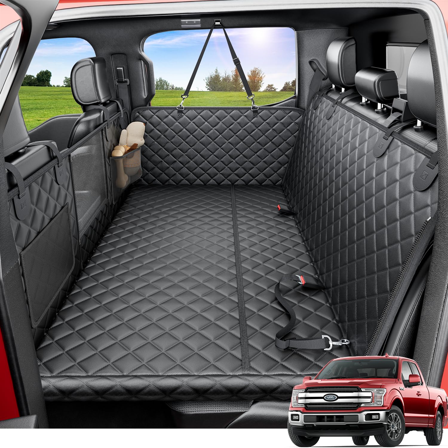 REEVAA Dog Truck Seat Cover — XL Hammock, Waterproof, 450 lb Capacity, Universal Fit