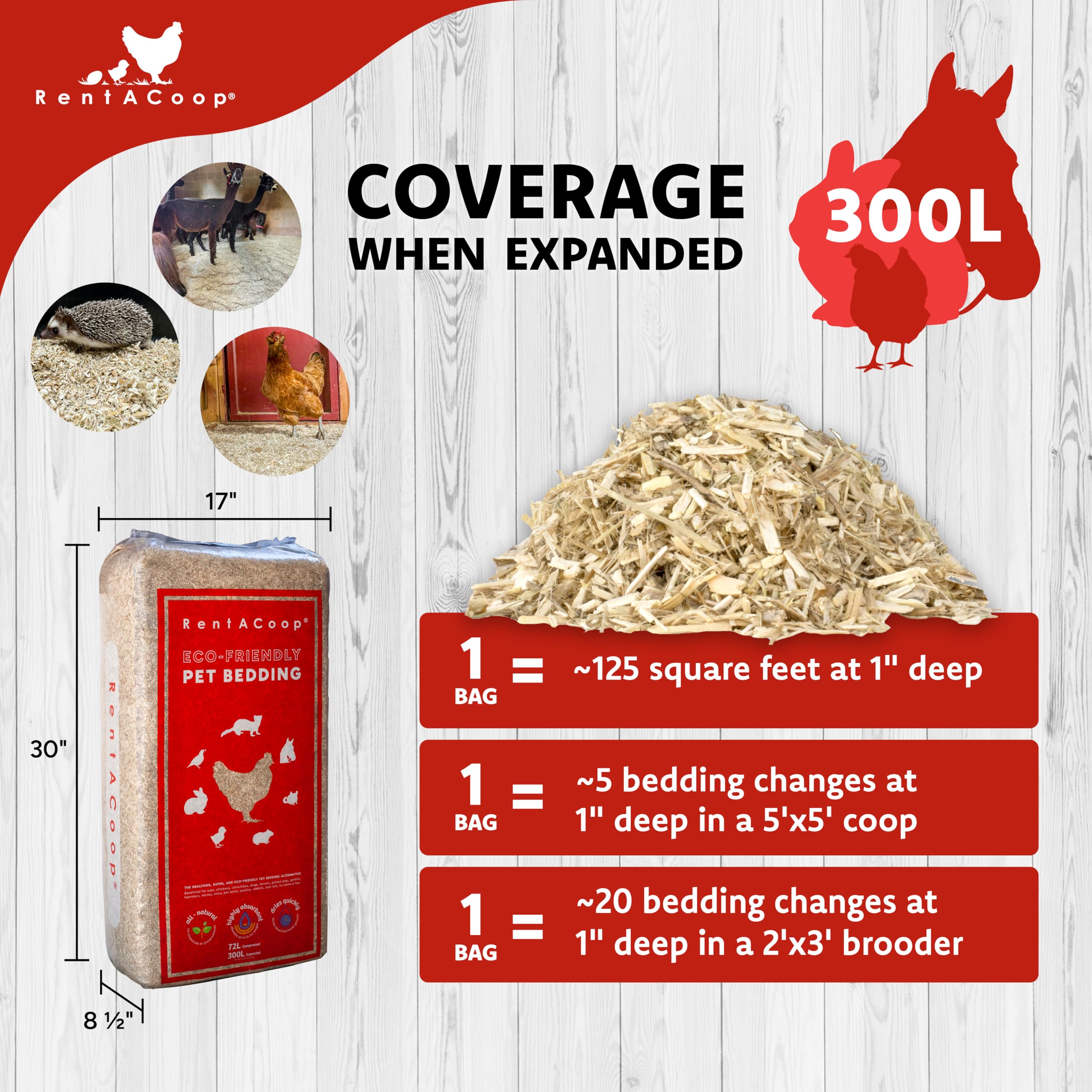 RentACoop Extra-Soft Premium Hemp Bedding (300L) – 5x Absorbent, Low Dust, Odor Control