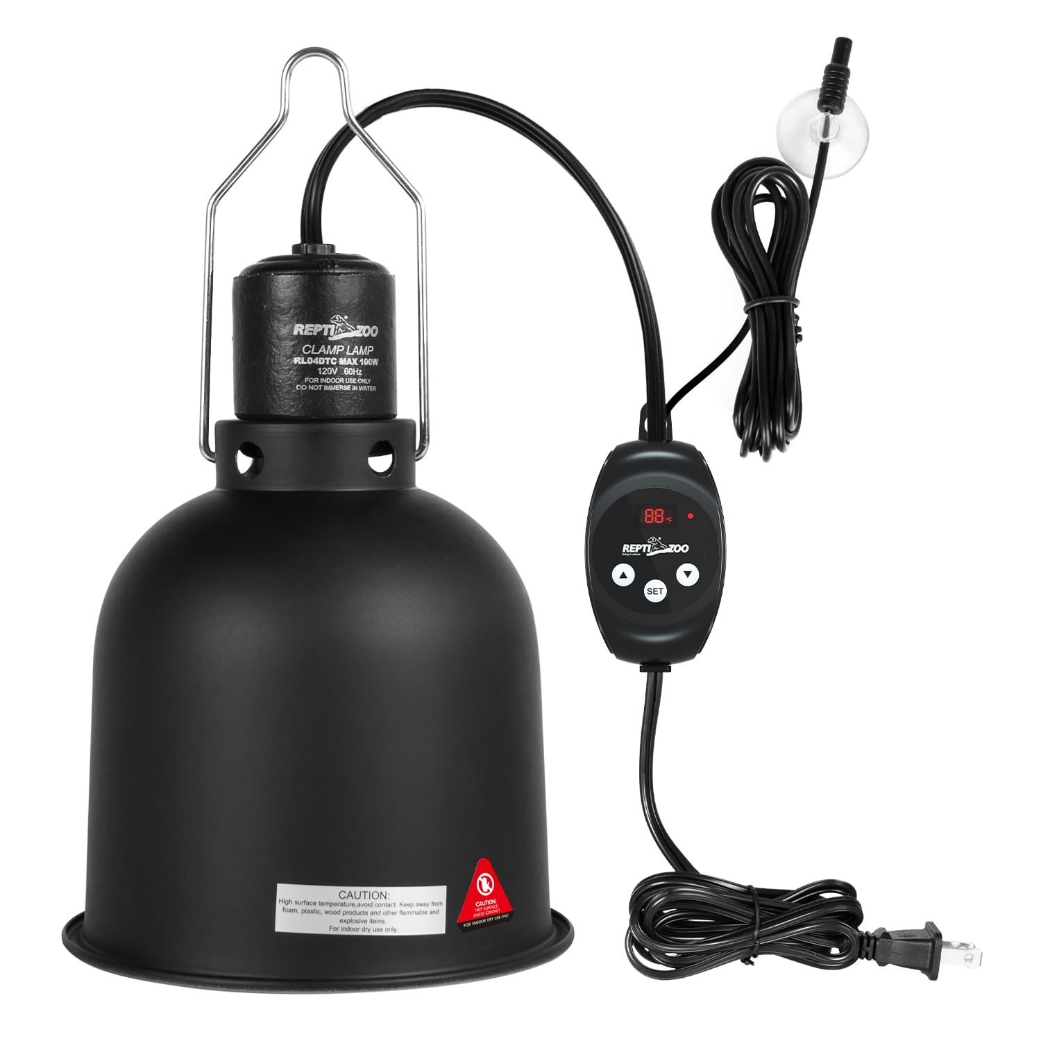 REPTI ZOO Reptile Light Fixture with Dimming Thermostat — 5.5-Inch Deep Dome, 100W Max