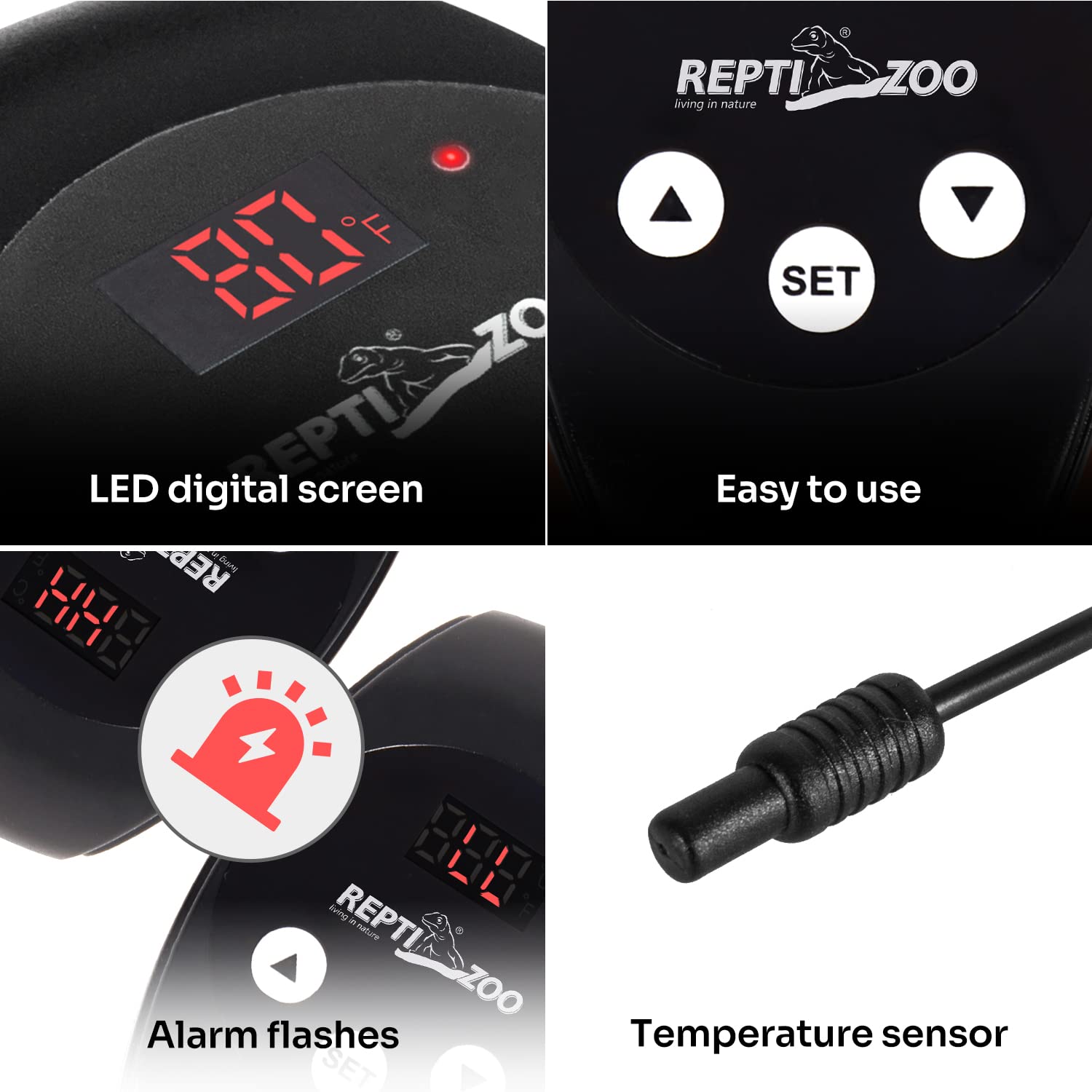 REPTI ZOO Reptile Light Fixture with Dimming Thermostat — 5.5-Inch Deep Dome, 100W Max