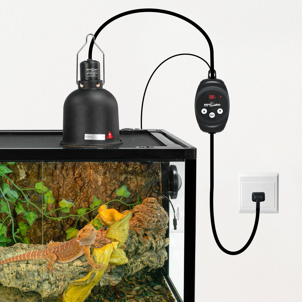 REPTI ZOO Reptile Light Fixture with Dimming Thermostat — 5.5-Inch Deep Dome, 100W Max