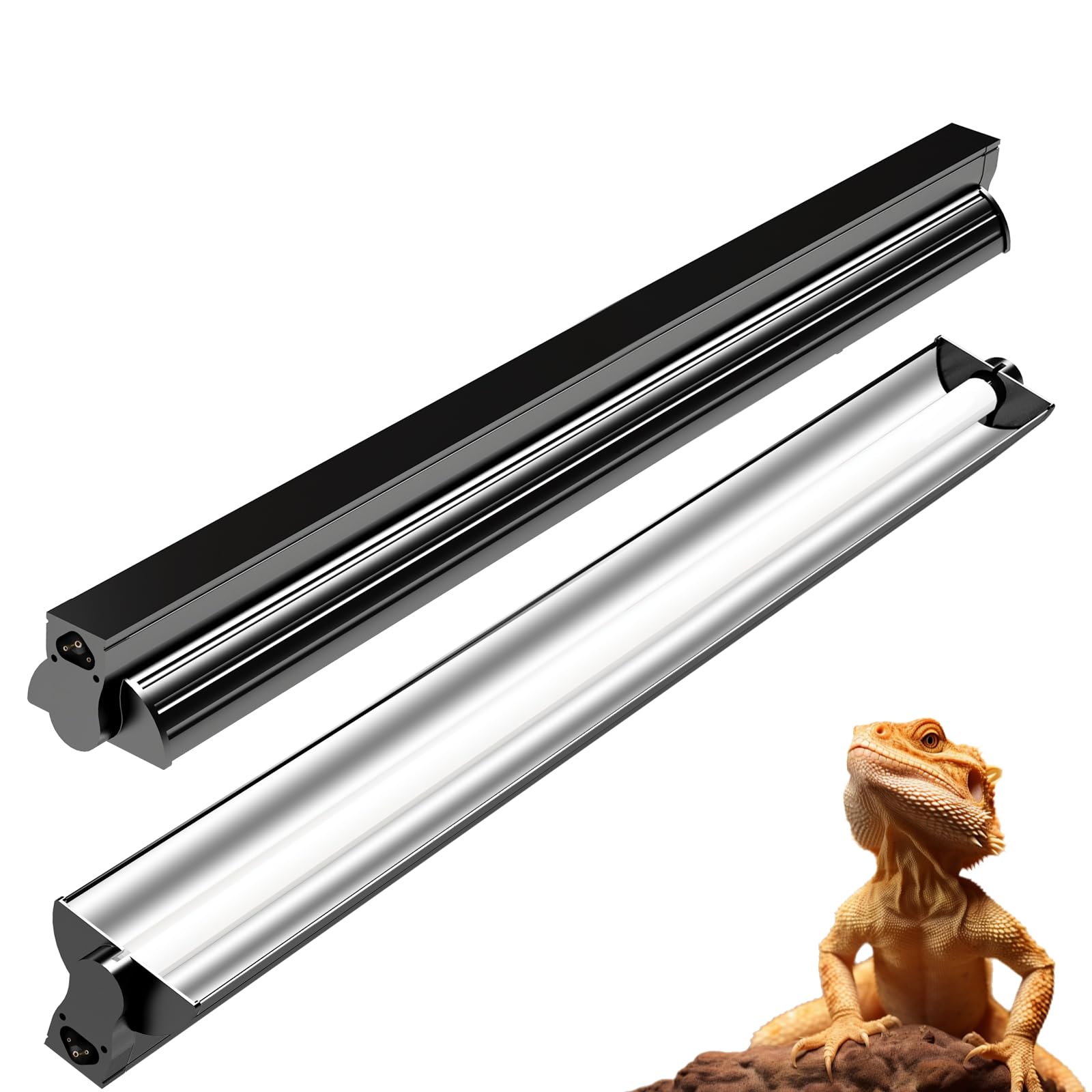REPTIDLDB 24W T5 UVB Reptile Light Fixture Kit – 22in Hood, UVB 10.0, UVA 30%, Desert & Tropical