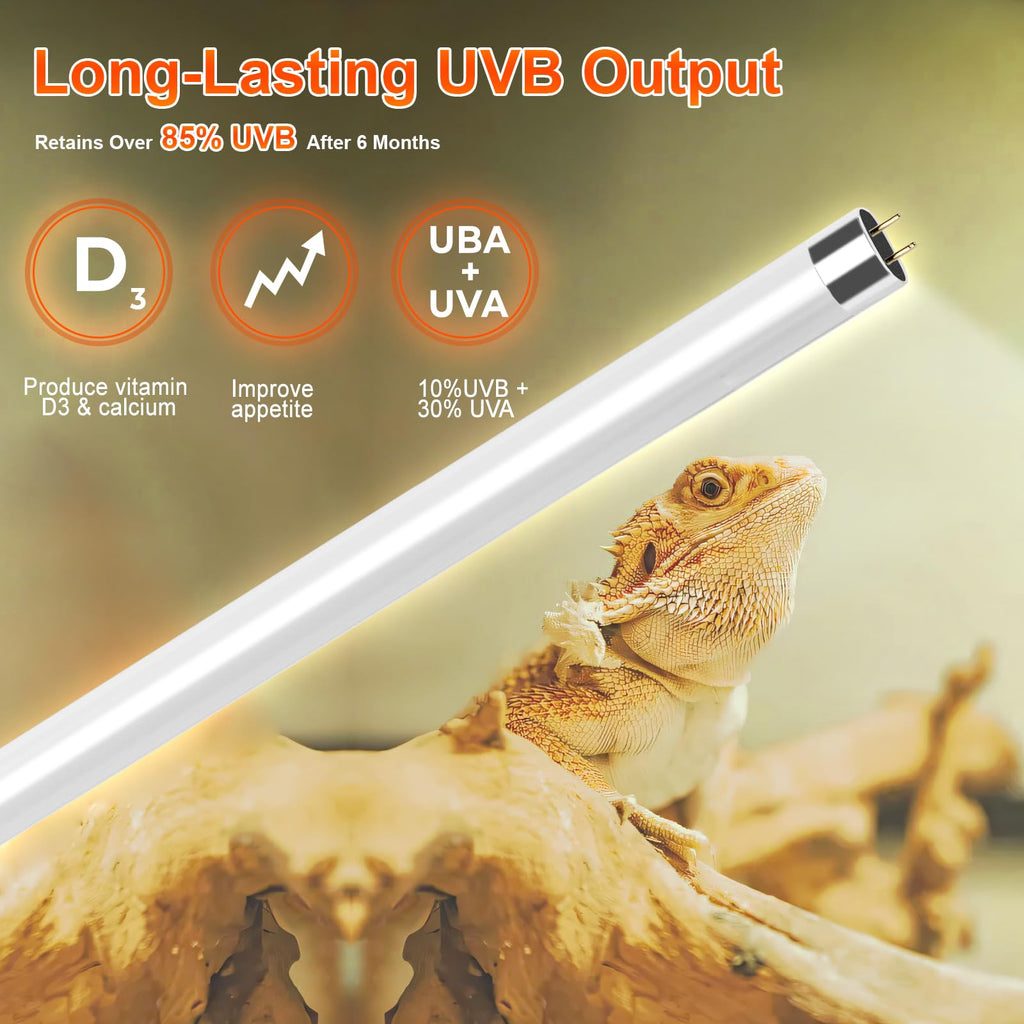 REPTIDLDB 24W T5 UVB Reptile Light Fixture Kit – 22in Hood, UVB 10.0, UVA 30%, Desert & Tropical