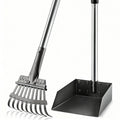 ROIUBPO Pooper Scooper with Long Handle — Stainless Steel Tray & Rake, Heavy Duty