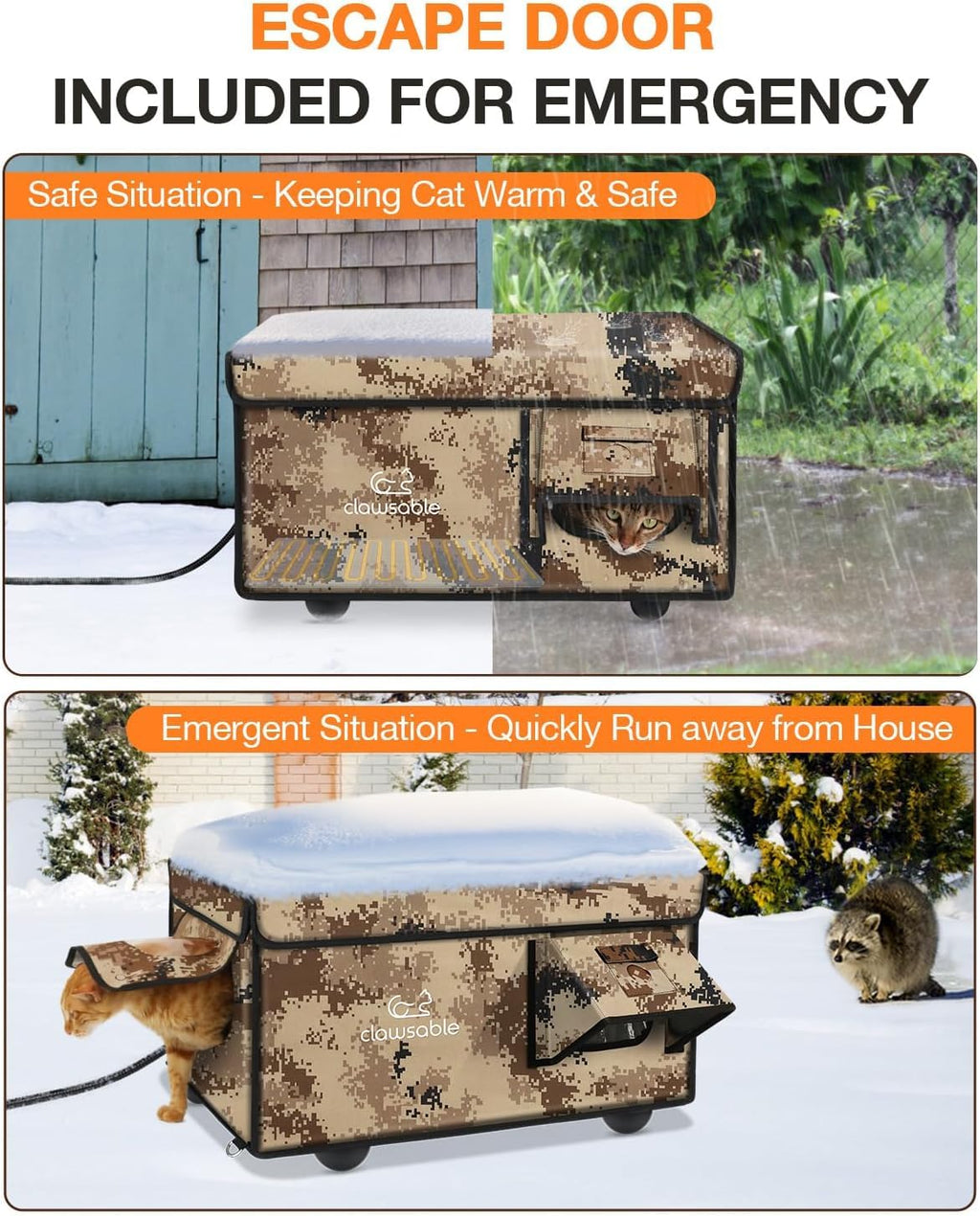Rolimate Indestructible Heated Cat House – Outdoor Winter Shelter with Escape Door (Desert Camouflage, 13x17x12.6)