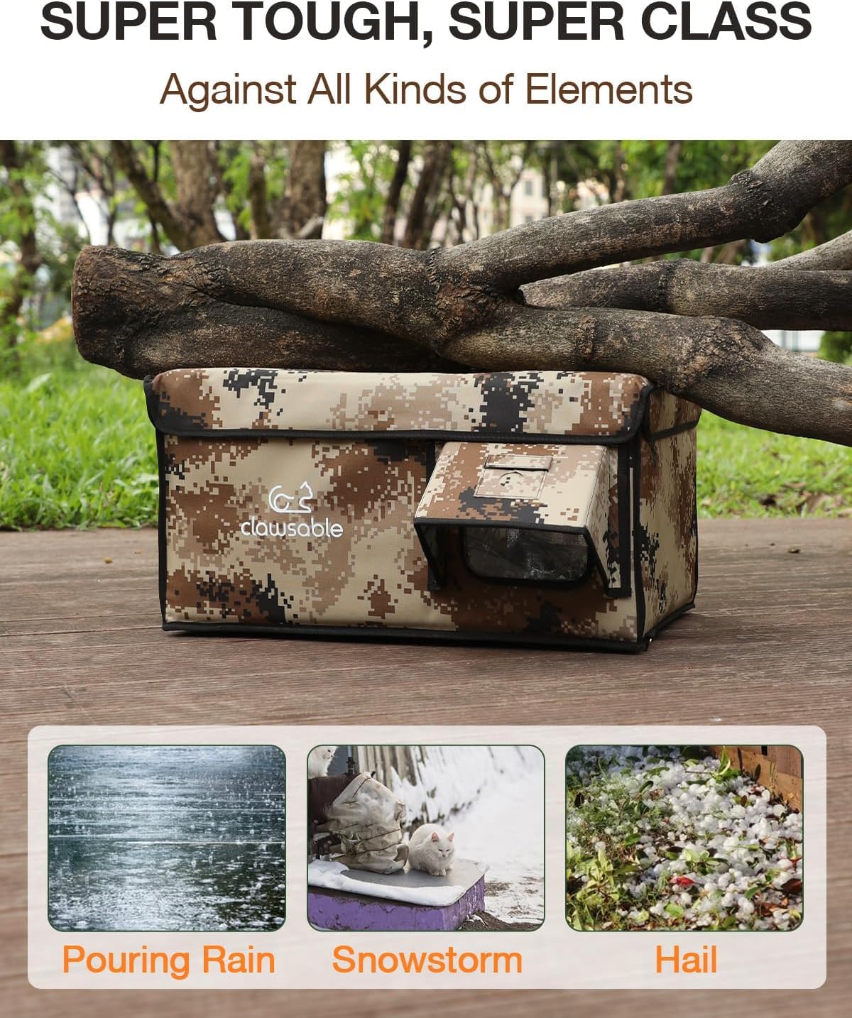Rolimate Indestructible Heated Cat House – Outdoor Winter Shelter with Escape Door (Desert Camouflage, 13x17x12.6)
