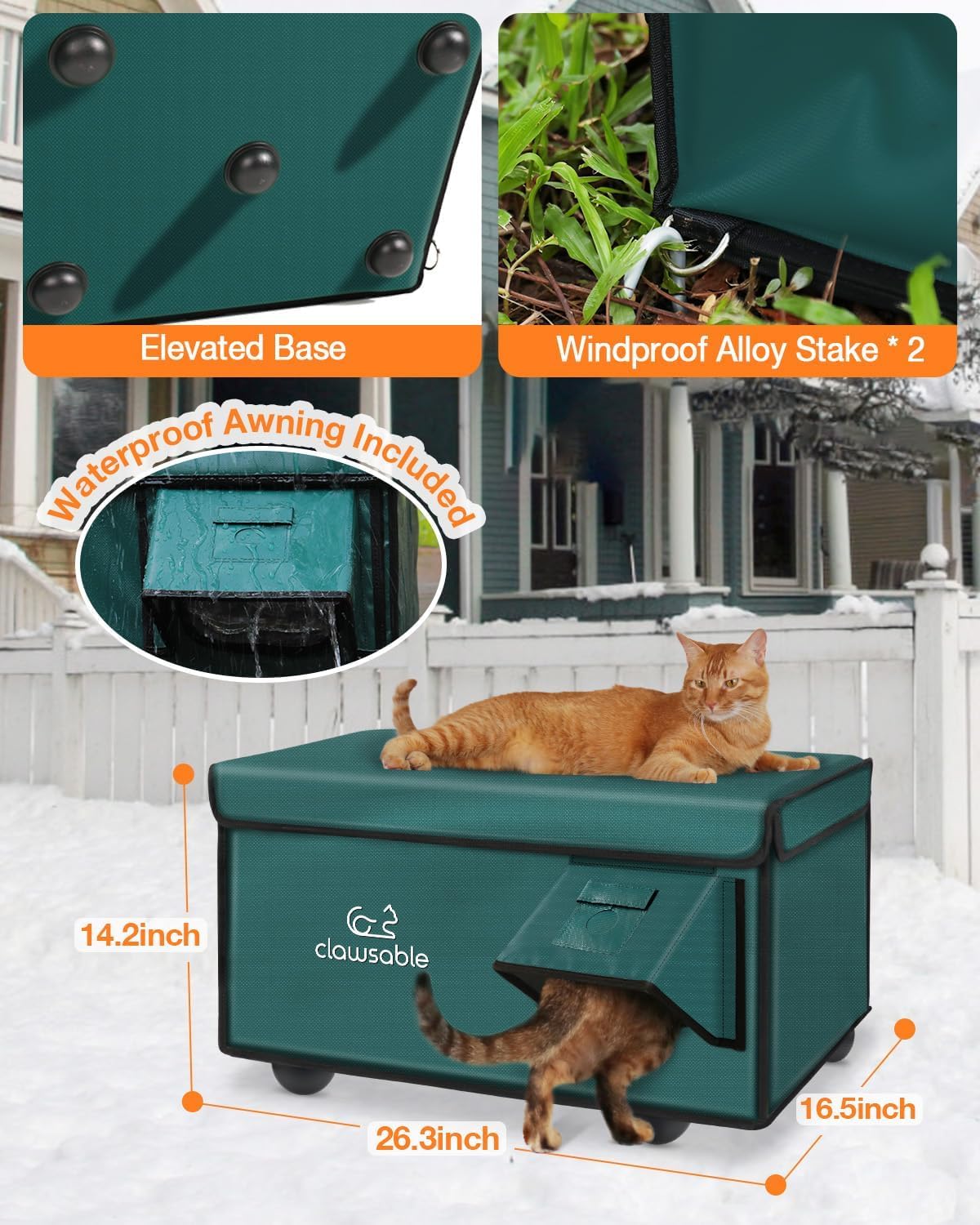 Rolimate Indestructible Heated Cat House – Weatherproof Outdoor Shelter with Escape Door (Forest Green, 26x17x14)