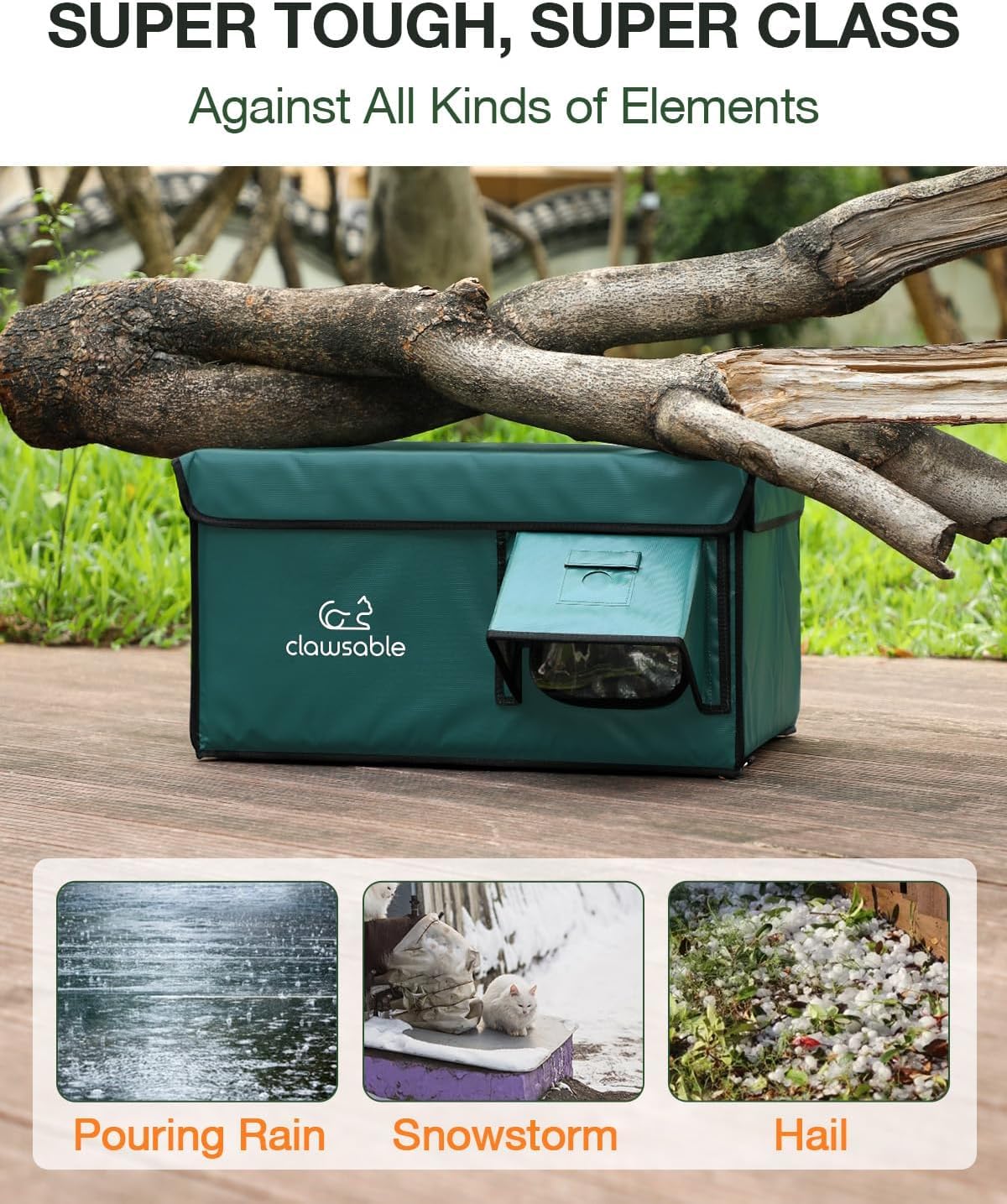 Rolimate Indestructible Heated Cat House – Weatherproof Outdoor Shelter with Escape Door (Forest Green, 26x17x14)