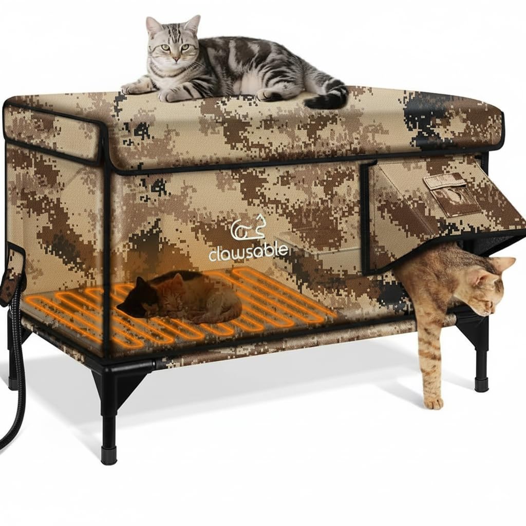 Rolimate Indestructible Heated Cat House — Outdoor Waterproof & Insulated Shelter (29x17x20, Desert Camouflage)