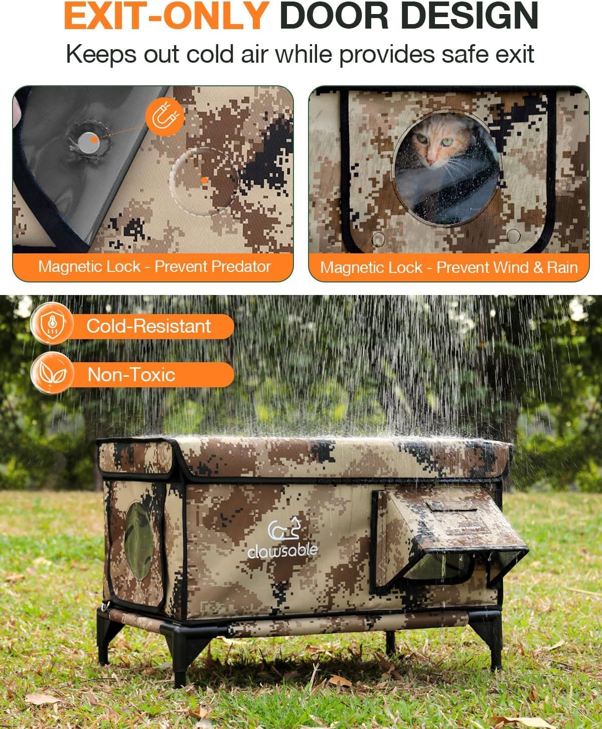 Rolimate Indestructible Heated Cat House — Outdoor Waterproof & Insulated Shelter (29x17x20, Desert Camouflage)