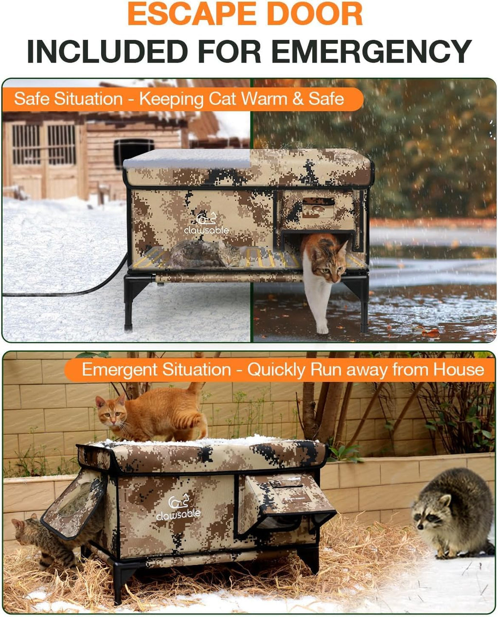 Rolimate Indestructible Heated Cat House — Outdoor Waterproof & Insulated Shelter (29x17x20, Desert Camouflage)