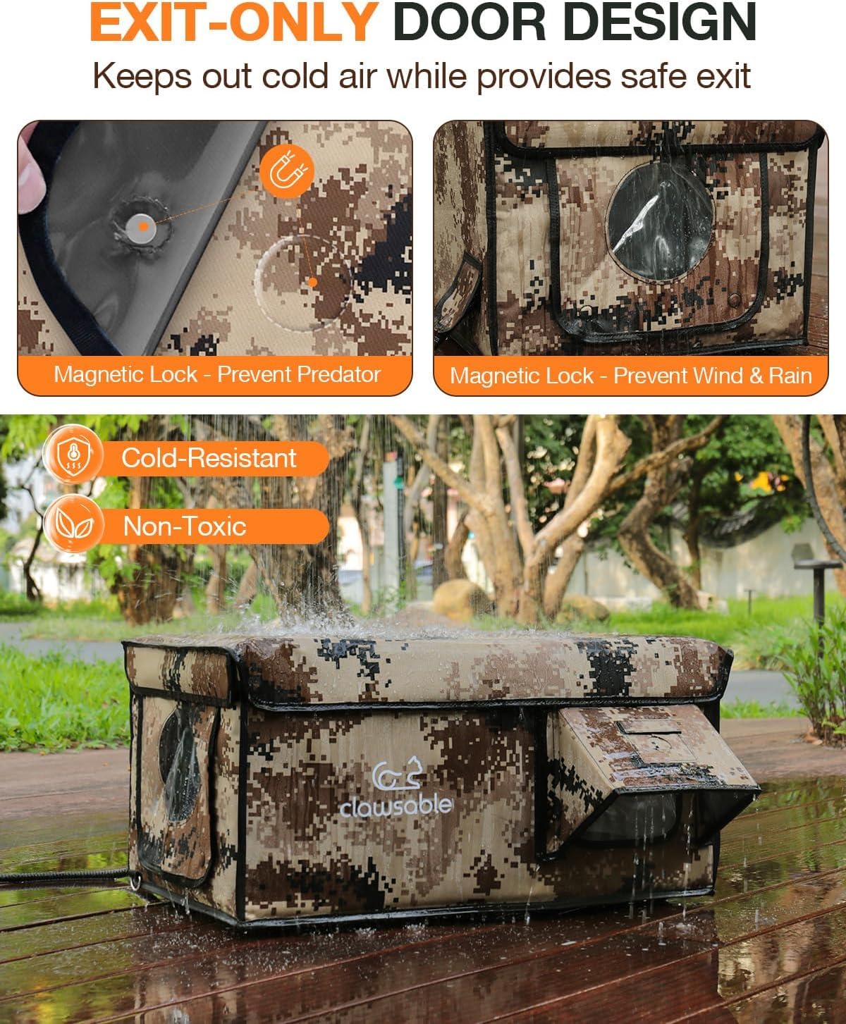 Rolimate Indestructible Heated Cat House – Outdoor Winter Shelter with Escape Door (Desert Camouflage, 13x17x12.6)
