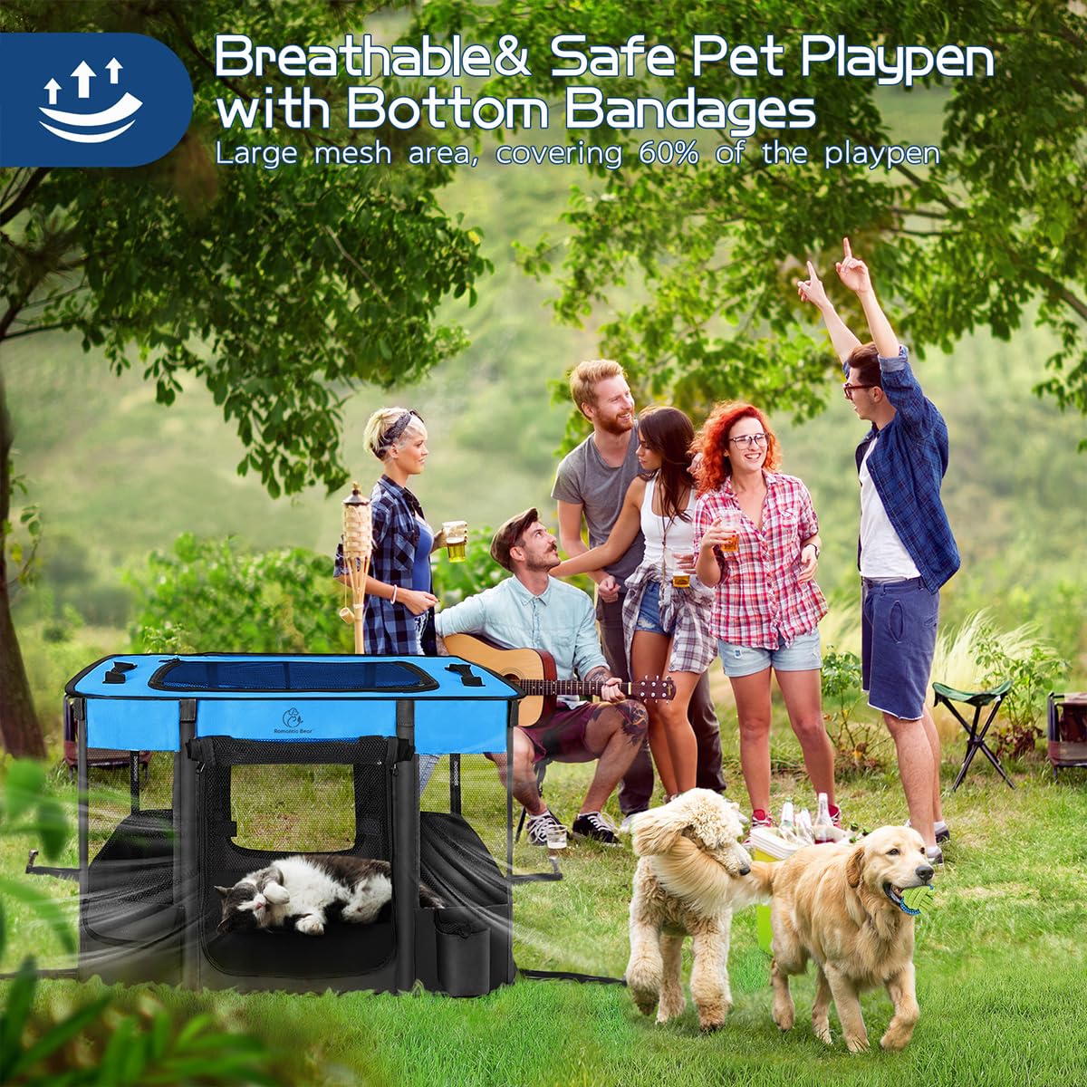 ROMANTIC BEAR 40x32x24 Inches Dog Playpen – Foldable Portable Pet Playpen