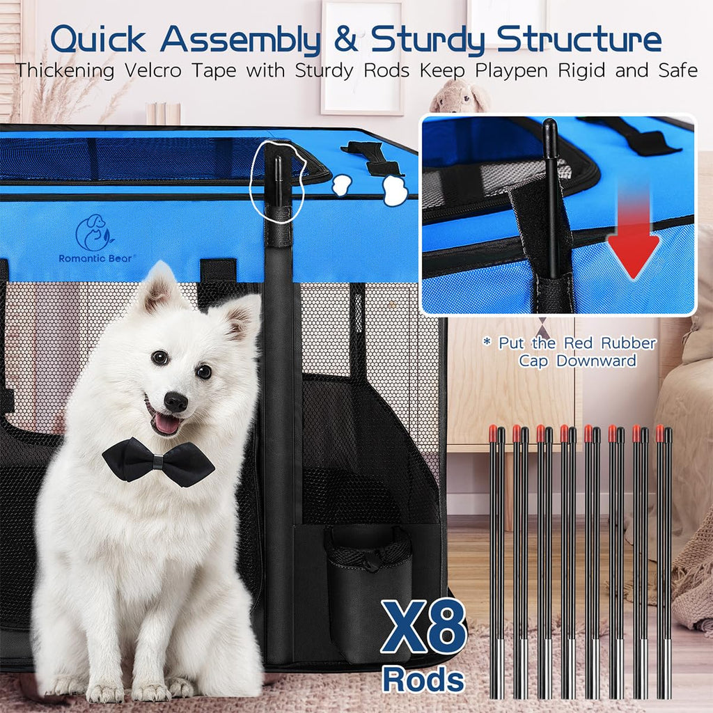 ROMANTIC BEAR 40x32x24 Inches Dog Playpen – Foldable Portable Pet Playpen