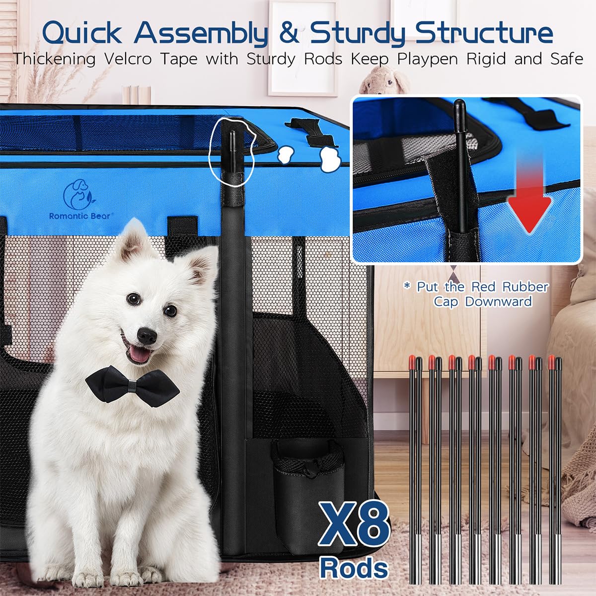 ROMANTIC BEAR 40x32x24 Inches Dog Playpen – Foldable Portable Pet Playpen