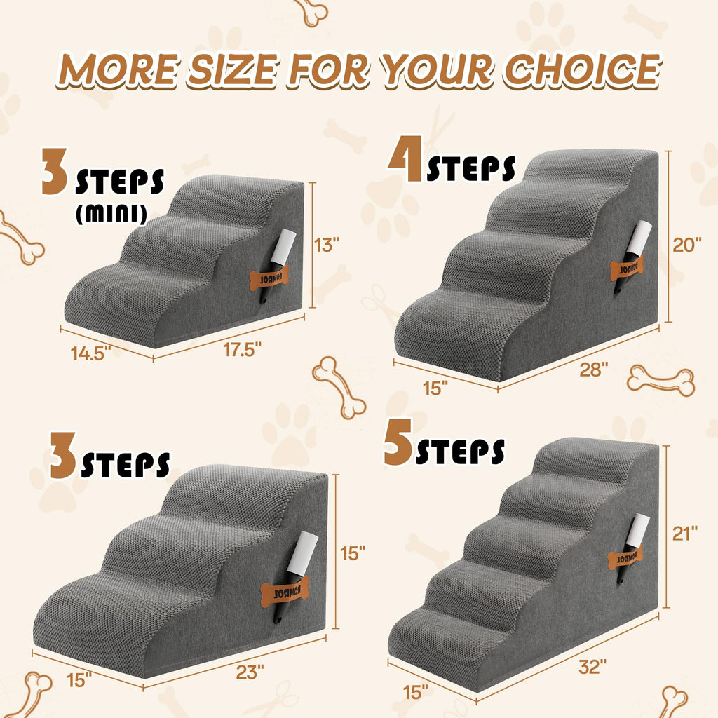 ROMROL Dog Stairs 4-Step Gray — 33D Foam, Non-Slip Waterproof Cover