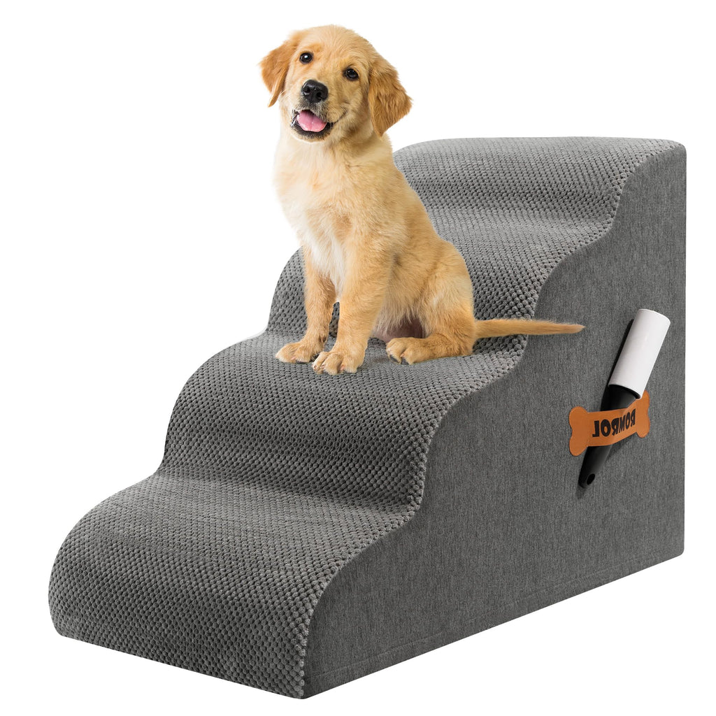 ROMROL Dog Stairs 4-Step Gray — 33D Foam, Non-Slip Waterproof Cover