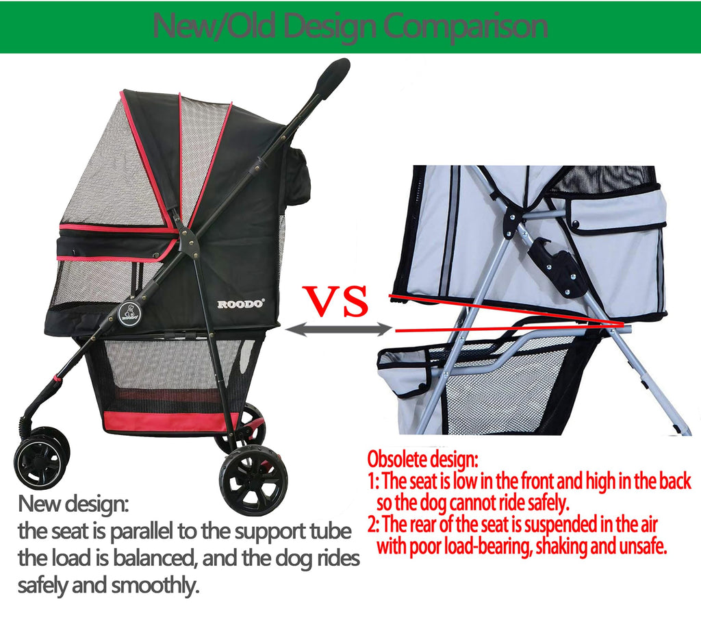 ROODO Escort 3-Wheel Pet Stroller – Lightweight Foldable All-Terrain for Small & Medium Dogs & Cats (Black)