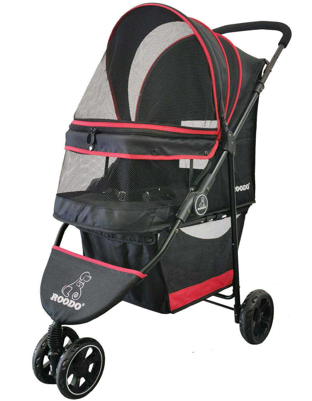 ROODO Escort 3-Wheel Pet Stroller – Lightweight Foldable All-Terrain for Small & Medium Dogs & Cats (Black)