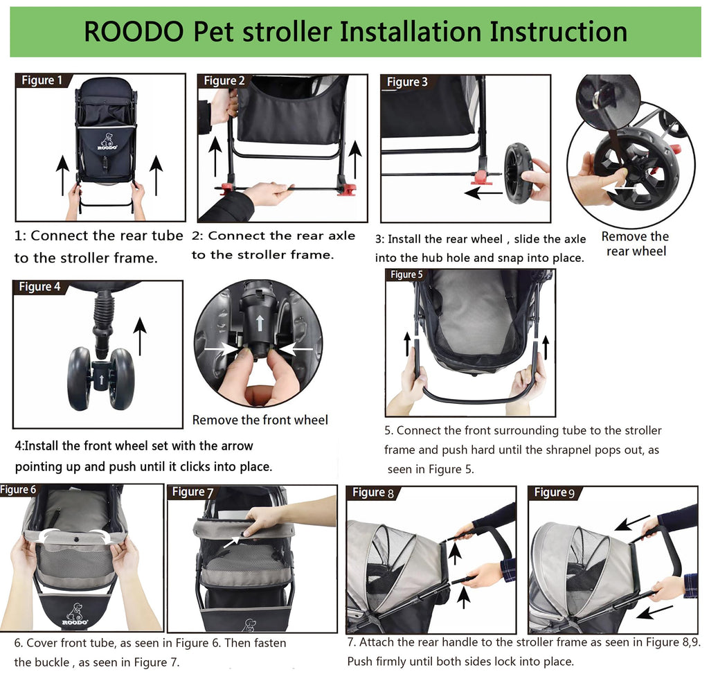 ROODO Escort 3-Wheel Pet Stroller – Lightweight Foldable All-Terrain for Small & Medium Dogs & Cats (Black)