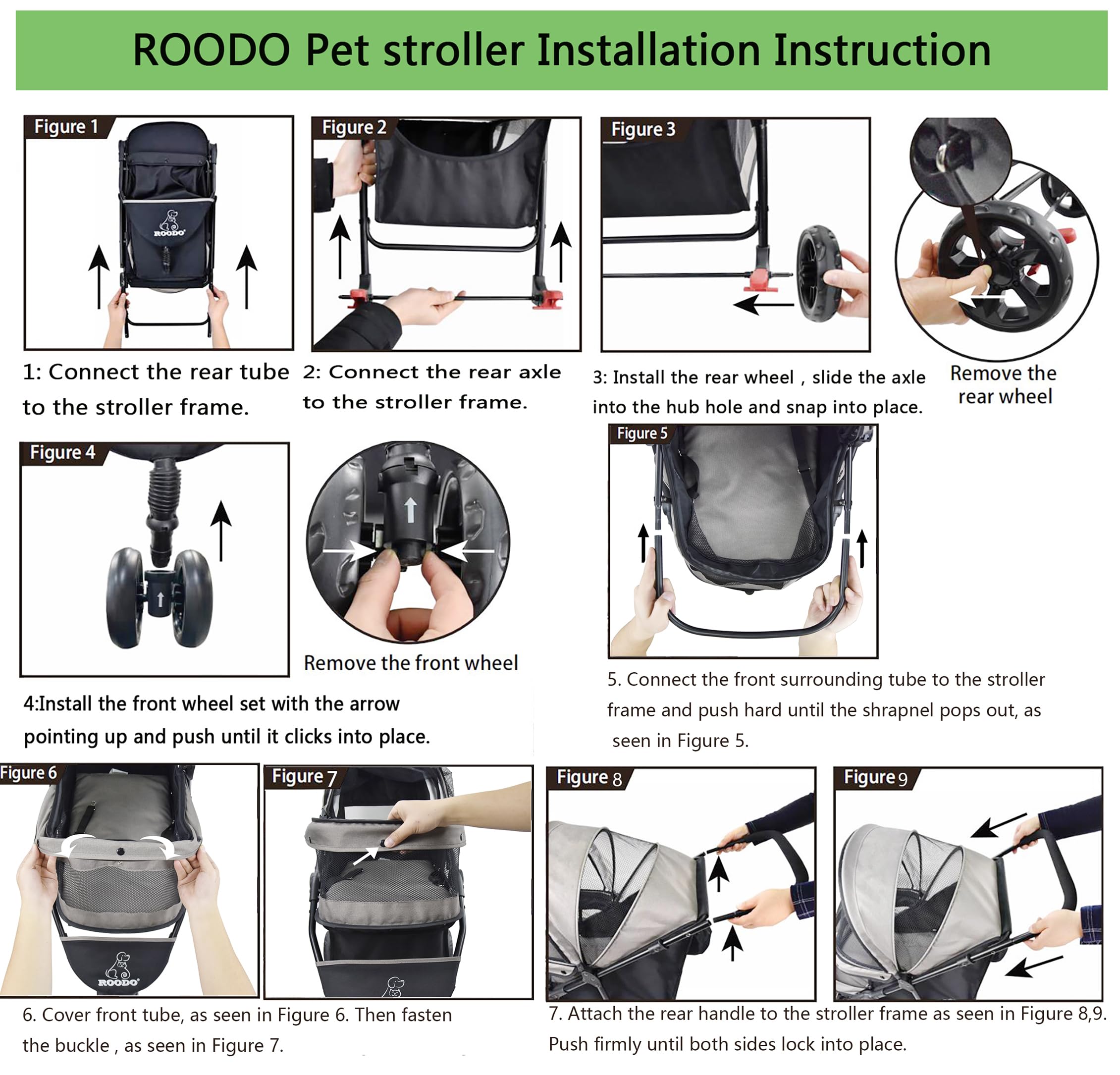 ROODO Escort 3-Wheel Pet Stroller – Lightweight Foldable All-Terrain for Small & Medium Dogs & Cats (Black)