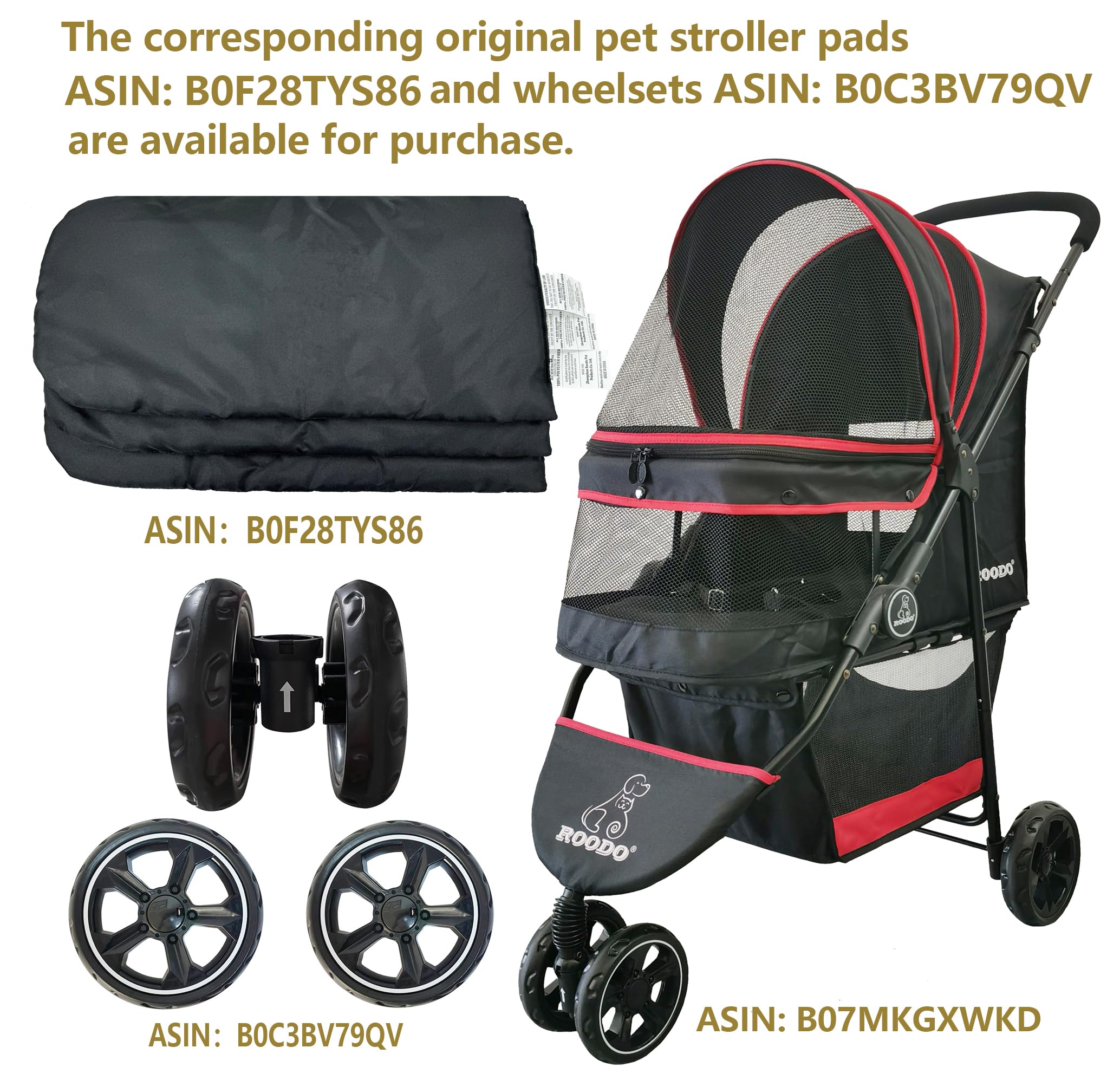 ROODO Escort 3-Wheel Pet Stroller – Lightweight Foldable All-Terrain for Small & Medium Dogs & Cats (Black)