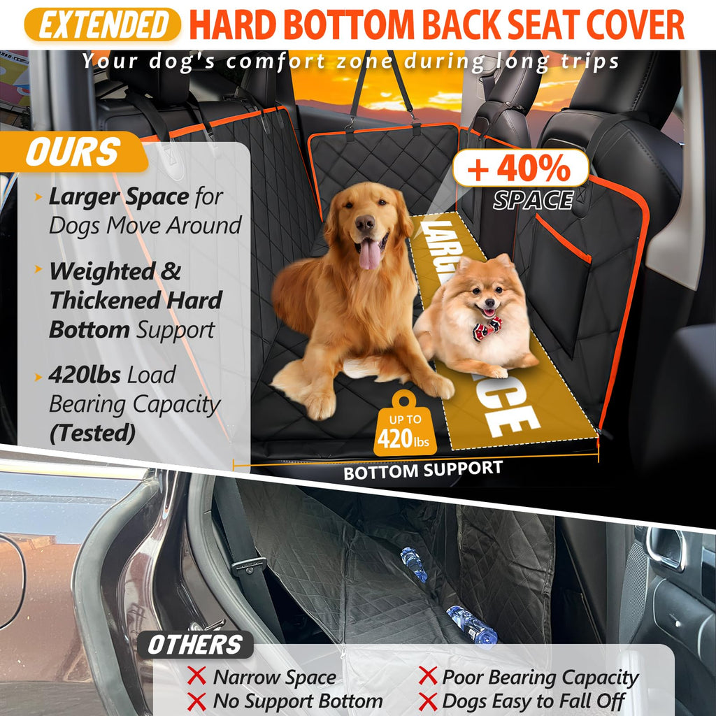 ROUWINNE Back Seat Extender for Dogs – Waterproof Hard-Bottom Car Bed, 420lb Capacity, Universal Fit