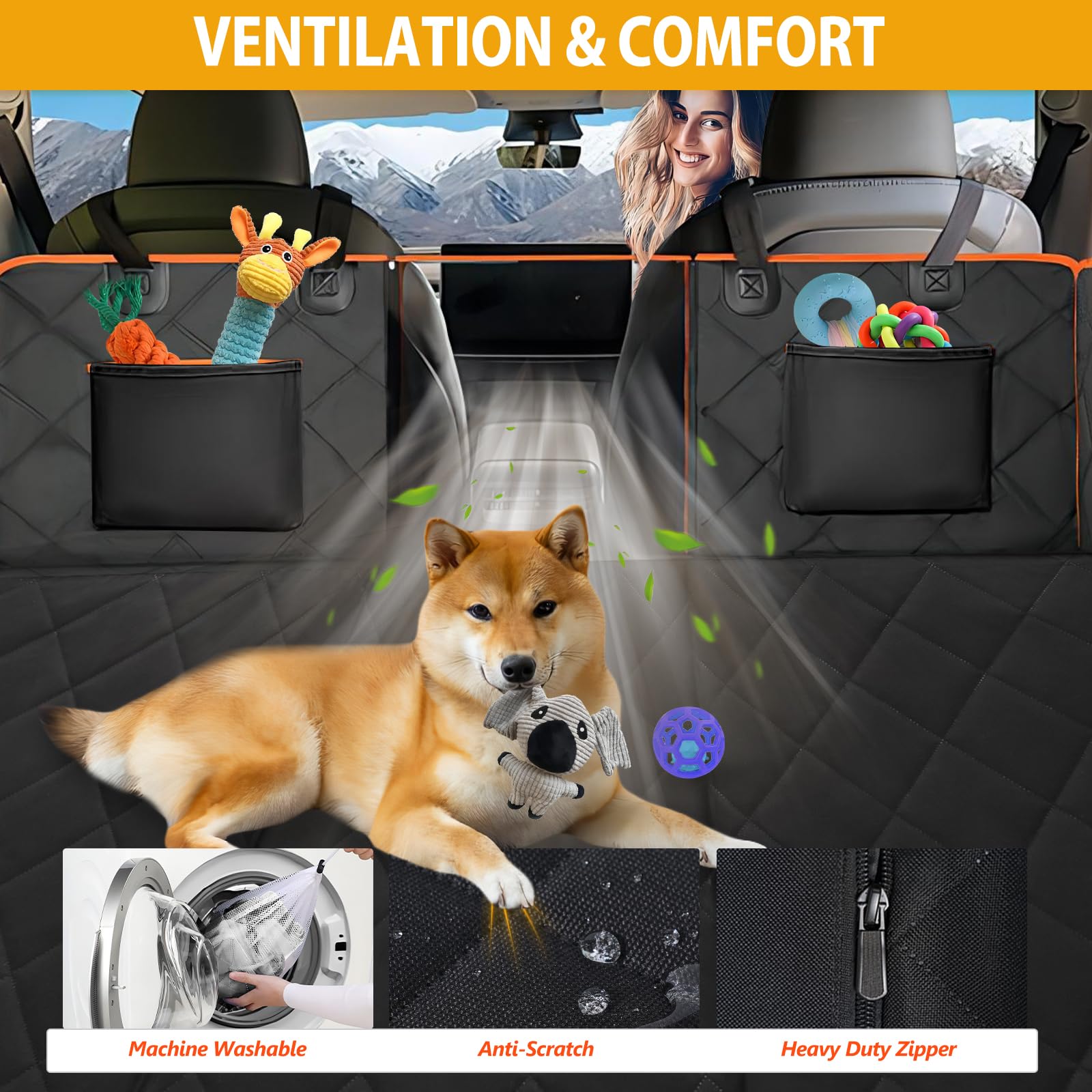 ROUWINNE Back Seat Extender for Dogs – Waterproof Hard-Bottom Car Bed, 420lb Capacity, Universal Fit