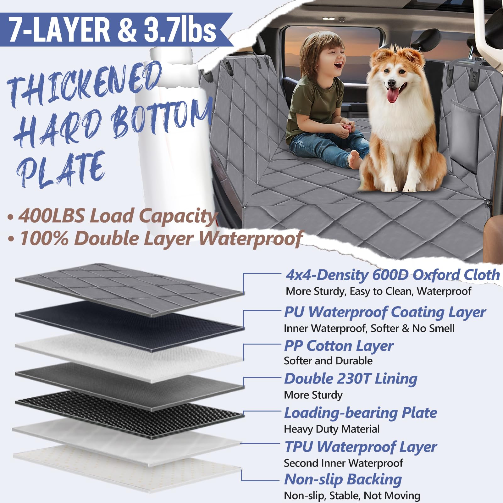 ROUWINNE Back Seat Extender for Dogs – 59 Inches Wide, 400 lb Capacity, Waterproof Dog Hammock for Crew Cab Trucks