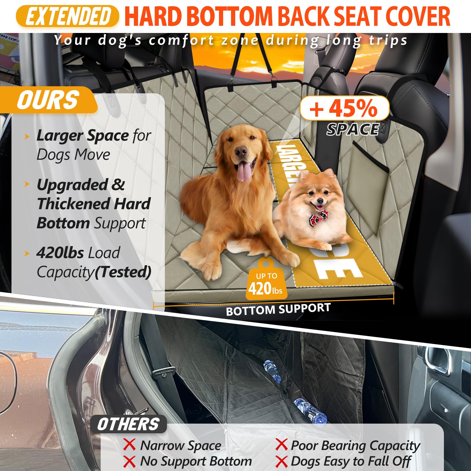 ROUWINNE Back Seat Extender for Dogs – Large Space, Waterproof, 420 lb Capacity