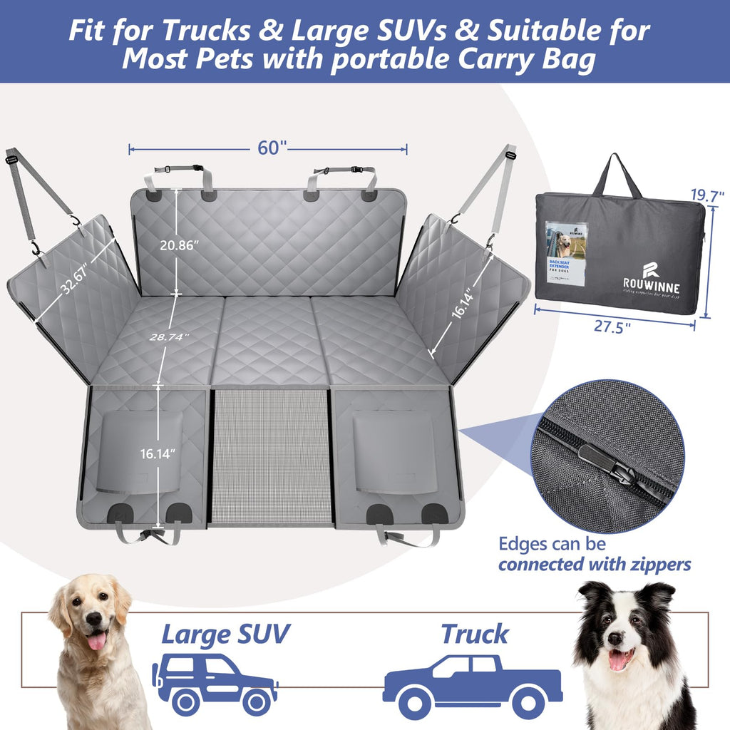 ROUWINNE Back Seat Extender for Dogs – 59 Inches Wide, 400 lb Capacity, Waterproof Dog Hammock for Crew Cab Trucks