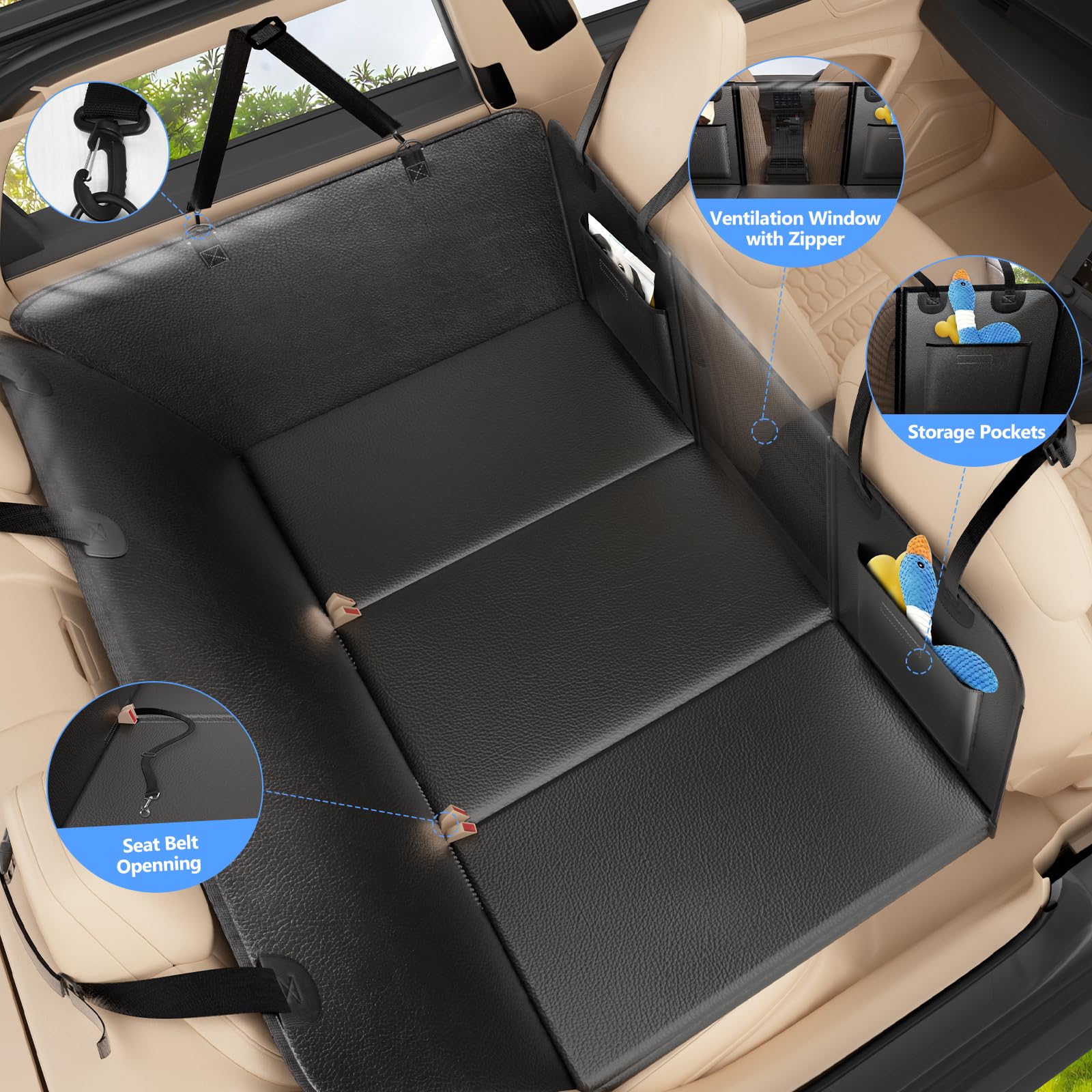 ROUWINNE Back Seat Extender for Dogs – Waterproof, Hard Bottom, 53-Inch Wide