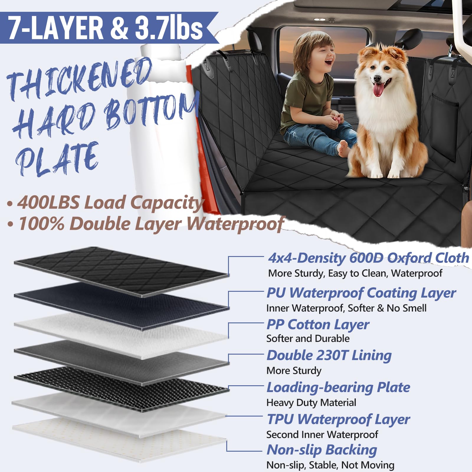 ROUWINNE Back Seat Extender for Dogs – Large Space, Waterproof Truck Seat Cover