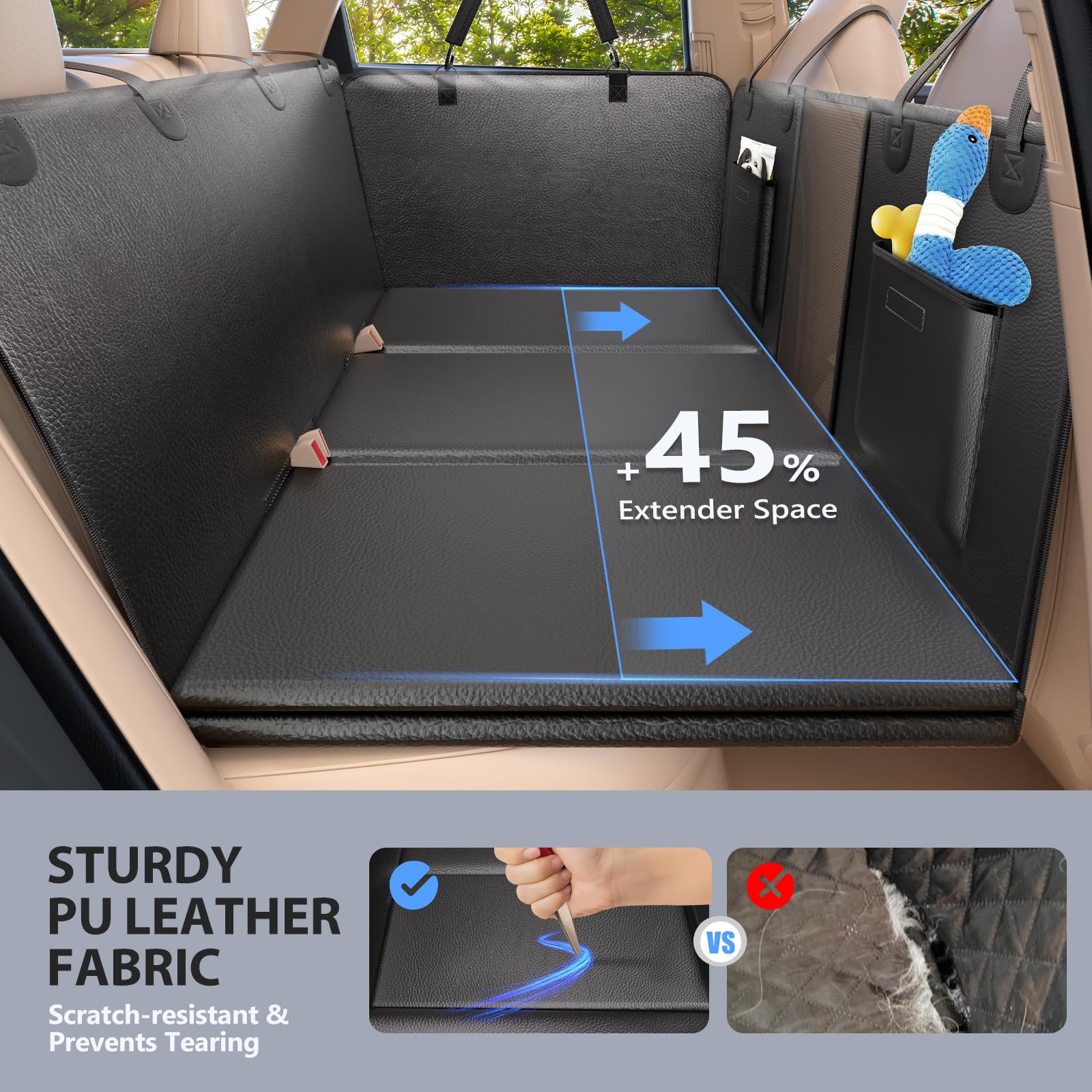 ROUWINNE Back Seat Extender for Dogs – Waterproof, Hard Bottom, 53-Inch Wide