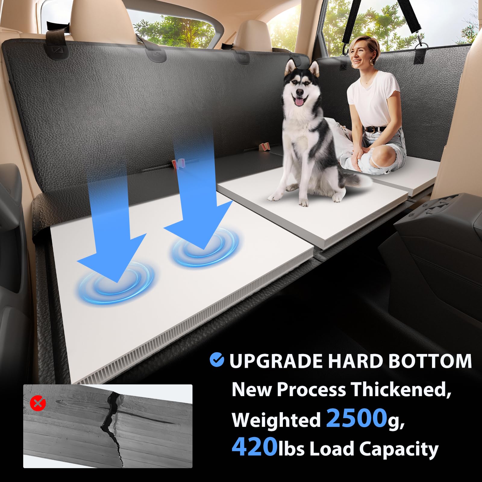 ROUWINNE Back Seat Extender for Dogs – Waterproof, Hard Bottom, 53-Inch Wide