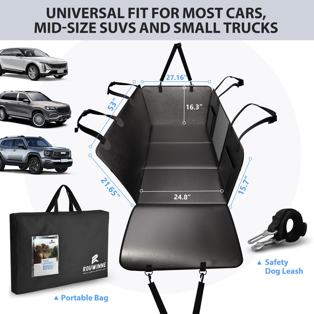 ROUWINNE Back Seat Extender for Dogs – Waterproof, Hard Bottom, 53-Inch Wide