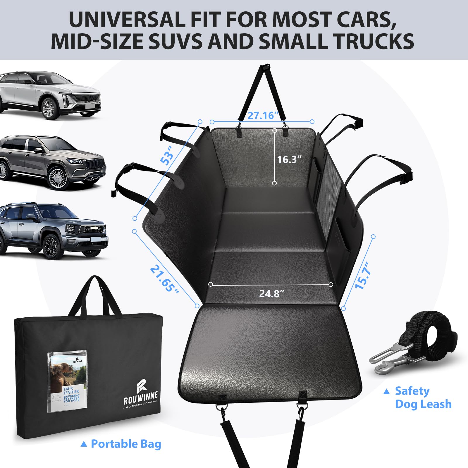 ROUWINNE Back Seat Extender for Dogs – Waterproof, Hard Bottom, 53-Inch Wide
