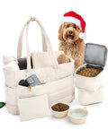 Rubyloo Puffer Dog Travel Bag for Dog Moms – Lightweight Beige Tote with Bowls and Food Storage