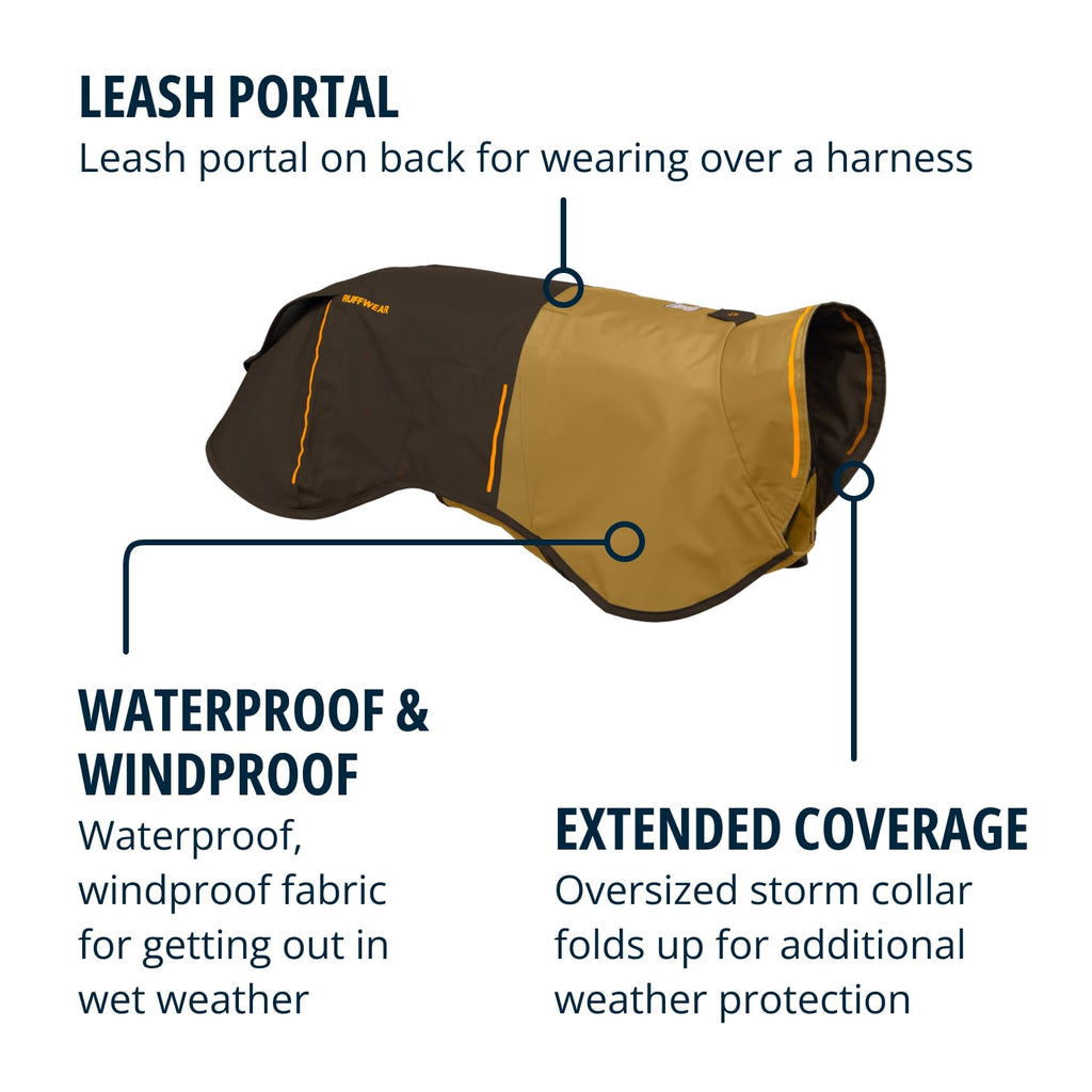 Ruffwear Sun Shower Dog Raincoat – All-Weather Waterproof Jacket, Earth Brown, Large