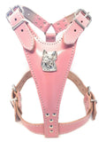 Leather Frenchie Harness with French Bulldog Head Motif only For Fully Grown and Bigger French Bulldogs