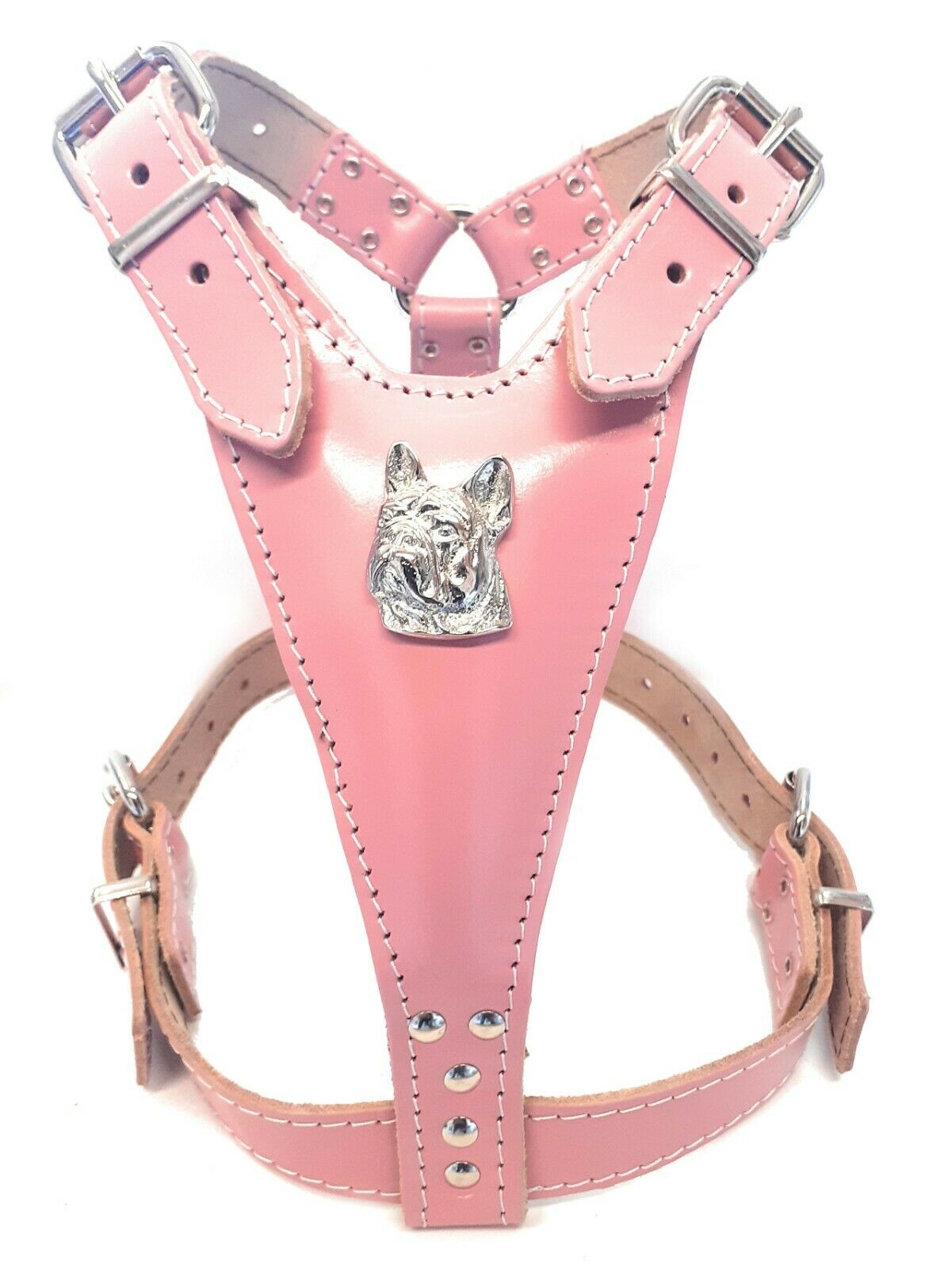 Leather Frenchie Harness with French Bulldog Head Motif only For Fully Grown and Bigger French Bulldogs