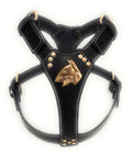 Black Large Leather Dog Harness with English Bull Terrier Head Motif