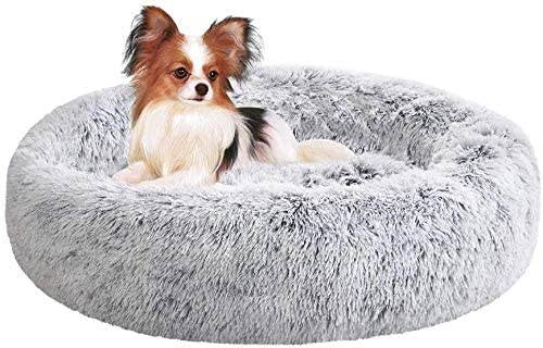 SAVFOX Plush Calming Donut Dog Bed – Washable Faux Fur Bed for Small to XXL Dogs & Cats